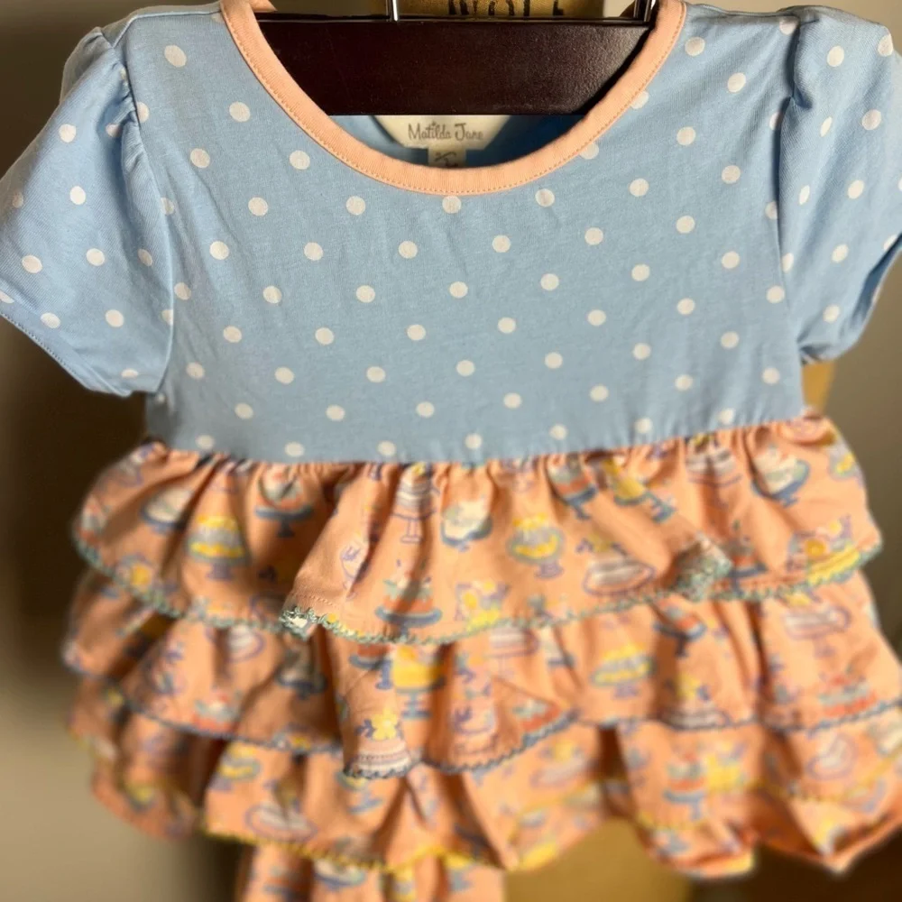 Matilda Jane size 2 polka dot and cake ruffle shirt sleeve dress